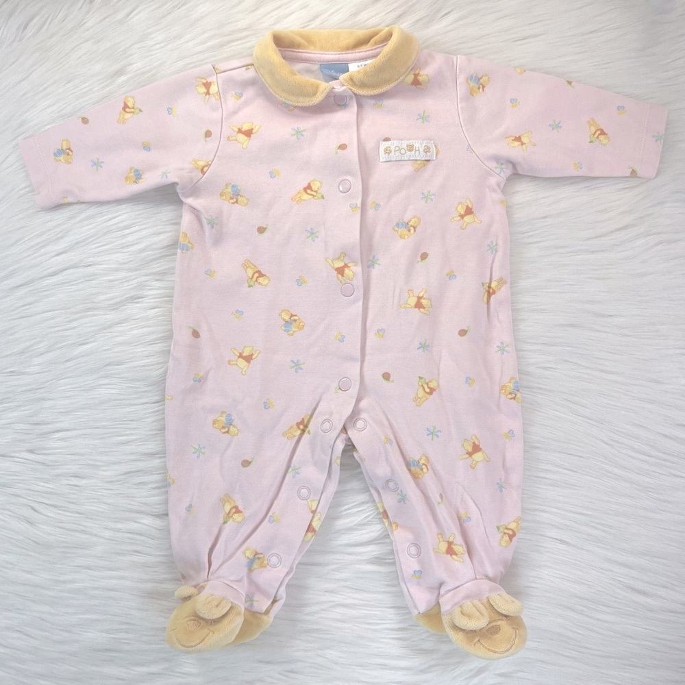 Disney Winnie the Pooh pink footed pajamas, size 0-3 months